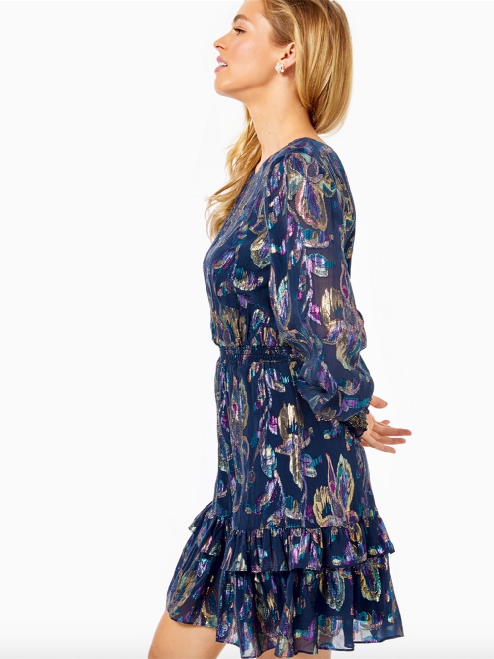 Rare LILLY PULITZER® Dotti Metallic Floral Long Sleeve Dress